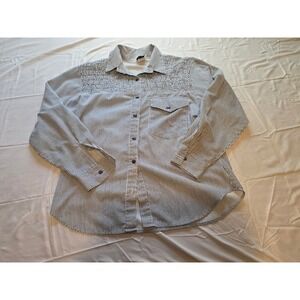 Vintage Tapestry Striped Button Down Shirt Long Sleeve Smocked Small